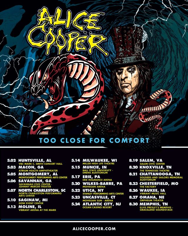 Alice Cooper 2025 Too Close For Comfort Tour Poster Tour Dates List