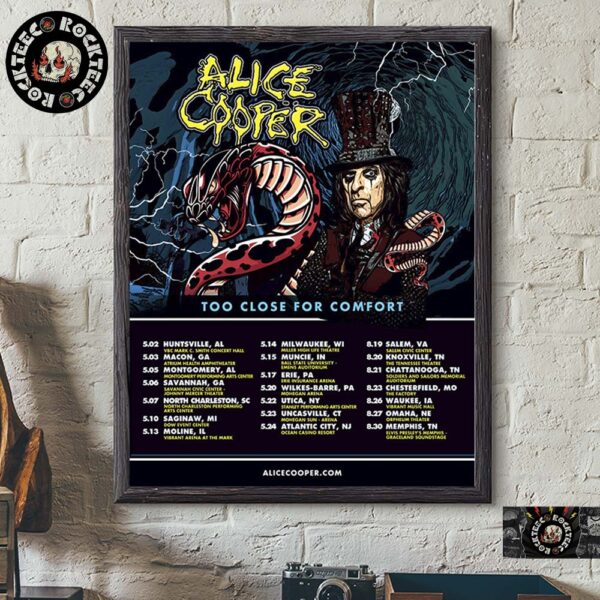 Alice Cooper 2025 Too Close For Comfort Tour Poster Tour Dates List Home Decor Poster Canvas