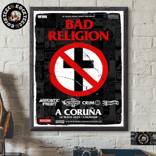 Bad Religion 45 Years Doing What You Want Tour Poster 2025 For Show In A Coruna Spain At Coliseum On May 10 2025 Home Decor Poster Canvas