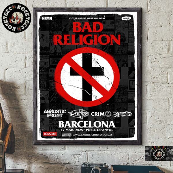 Bad Religion 45 Years Doing What You Want Tour Poster 2025 For Show In Barcelona Spain At Poble Espanyol On May 17 2025 Home Decor Poster Canvas