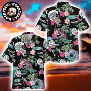 Blink 182 Skull Sea Surfing Black Color 2025 Summer Tropical Hawaiian Shirt