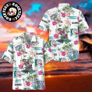 Blink 182 Skull Sea Surfing White Color 2025 Summer Tropical Hawaiian Shirt