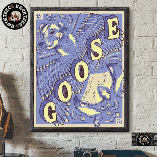 Goose Band Gig Poster For Show In  Grand Rapids Michigan At 20 Monroe Live On February 15 2025 The Winged Bear Artwork Home Decor Poster Canvas