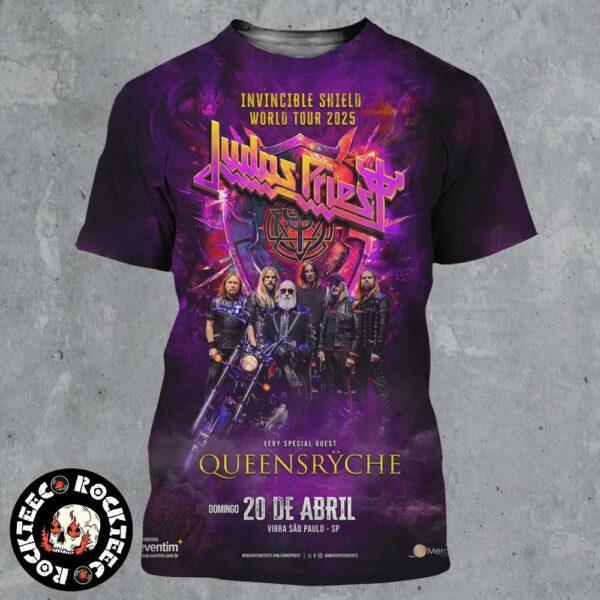 Judas Priest Invincible Shield World Tour 2025 Poster For Show In Vibra Sao Paulo Brazil On April 20 2025 All Over Print Shirt