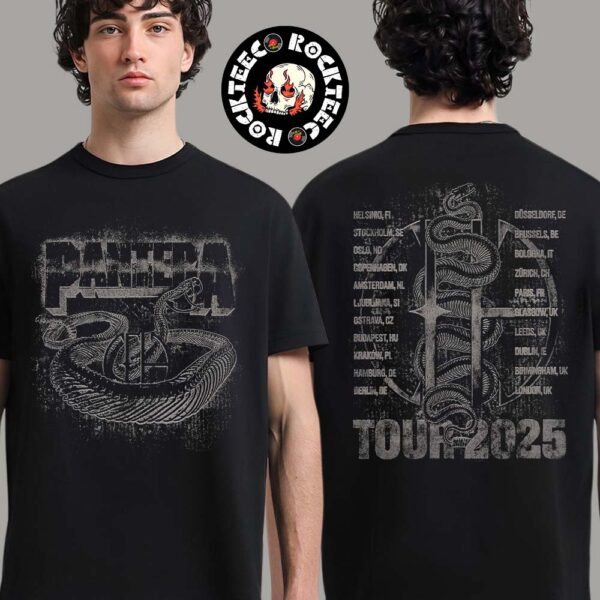 Pantera European Tour 2025 Flame Snake Art Merch Tee With Tour Location Two Sides Unisex T-Shirt