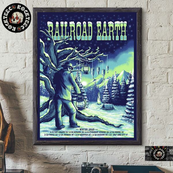 Railroad Earth Winter 2025 Tour Poster Into The Woods Artwork With Tour Dates Home Decor Poster Canvas