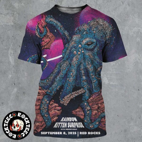 Rainbow Kitten Surprise Poster For Show At Red Rocks On September 8 2025 Giant Octopus Art All Over Print Shirt