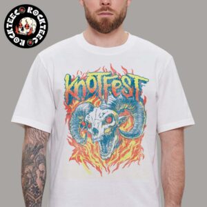 Slipknot Knotfest Australia 2025 Merch Fiery Goat Skull Vintage White T-Shirt